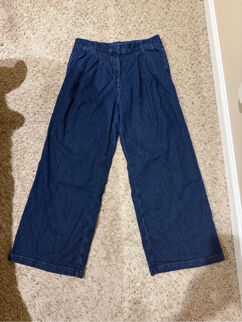 American Eagle Wide Leg Pleated Dark Blue Denim Pants